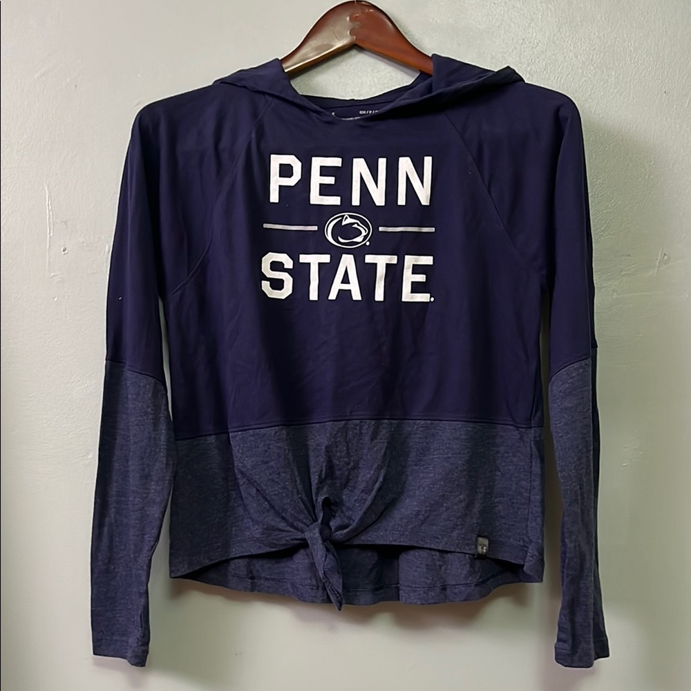 Under Armour Navy Penn State Hooded Long Sleeve Tee with Tie Front